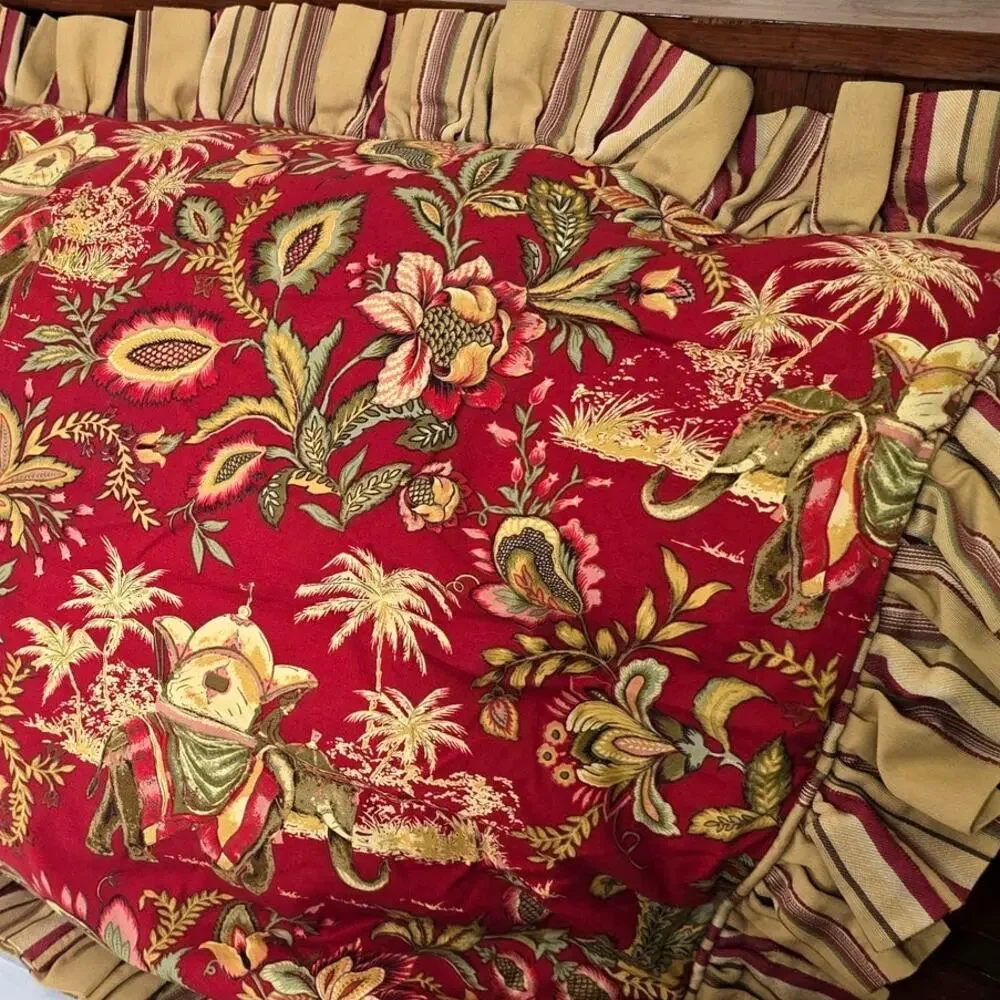 2 pc Custom King Size Tropical Jacobean Jungle Elephants Palm Trees Pillow Shams